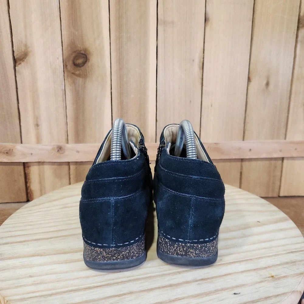 Dansko Muriel Bootie Boots Womens 6.5 37 Black Suede Zip Wedge Comfort Casual